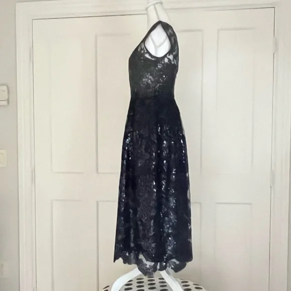 Kay Unger navy black embellished tea length gown 4 - Picture 6 of 13